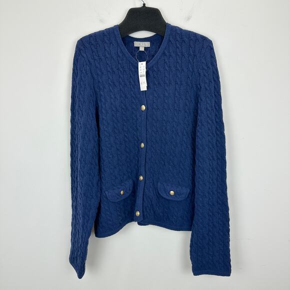J.Crew Odette Cable Knit Sweater Lady Jacket Cotton Blend Boucle Blue XL NWT - Picture 7 of 14